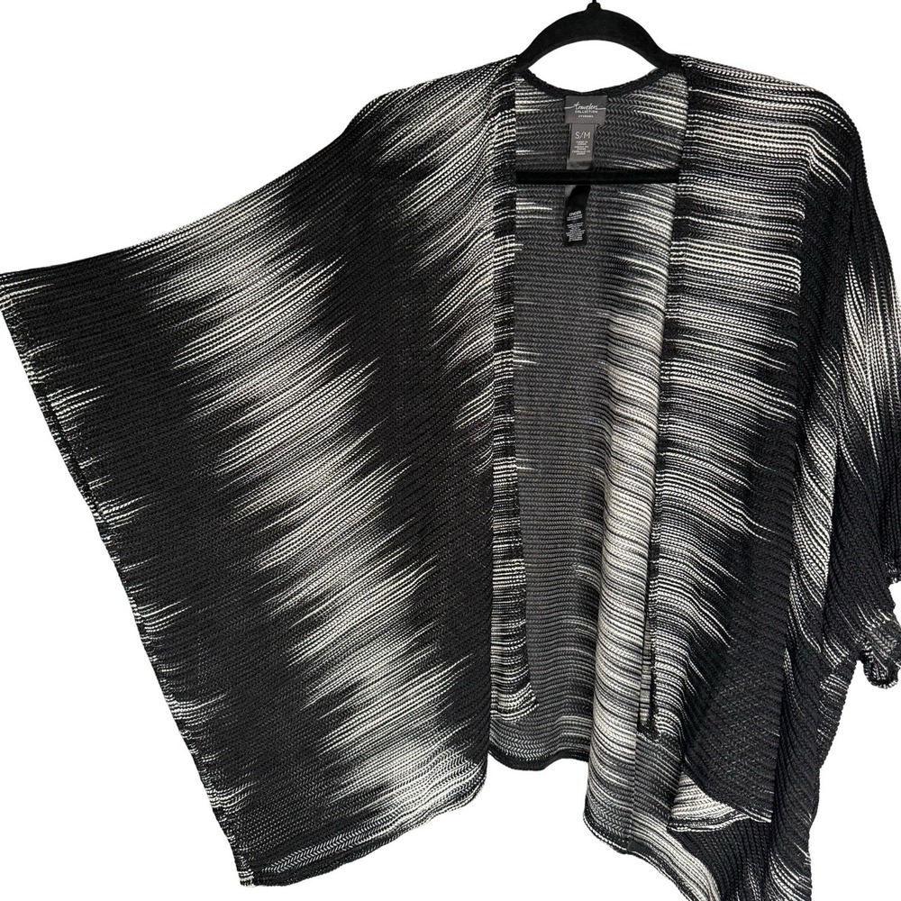 Chicos Travelers Kimono Sleeve Cardigan Black Size S/M Open Front Gauzy Stretch